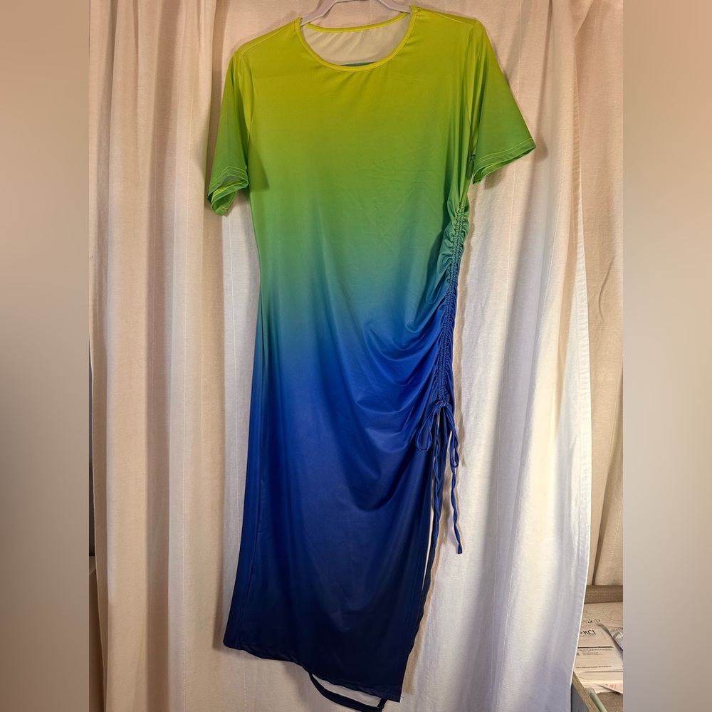 Blue green ombre dress. New without tags. XX large with adjustable slit.
